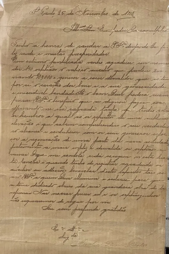 Carta de Anália Franco a Eurípedes Barsanulfo, em 1910